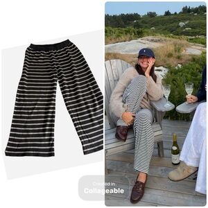 Striped Charcoal and White Wide-Leg Knit Pants